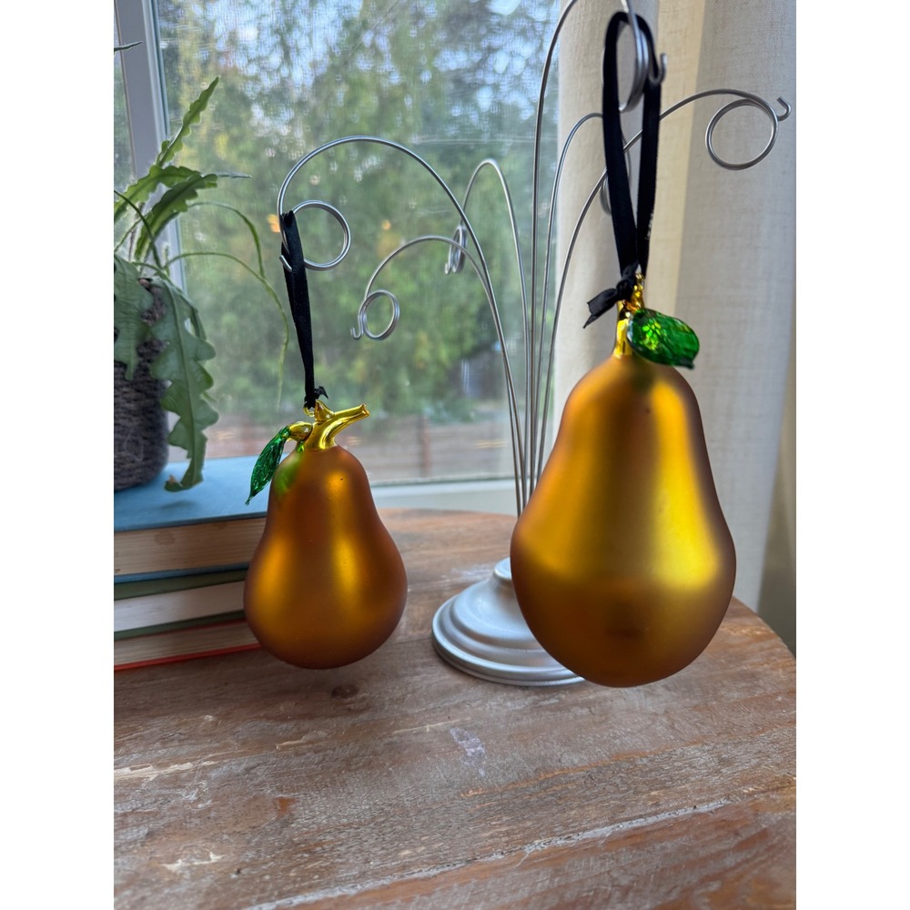 Gold Pear Christmas Ornaments Set of 2 Glass Fruit Holiday Midwest Cannon Falls?